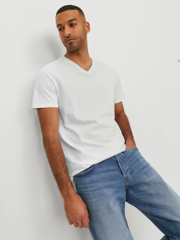 Jack & Jones JJEORGANIC BASIC TEE SS V-NECK NOOS White