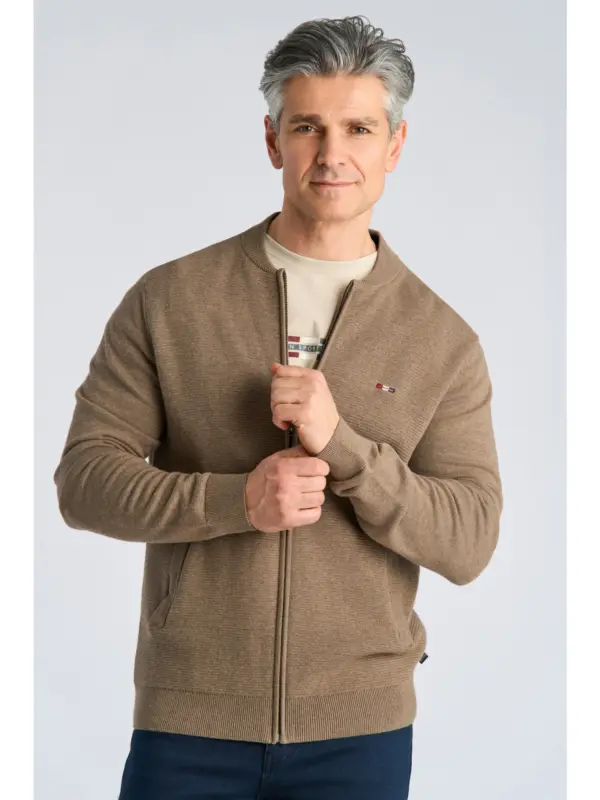 Bison Baseball Cardigan Structure Knit DK SAND MEL