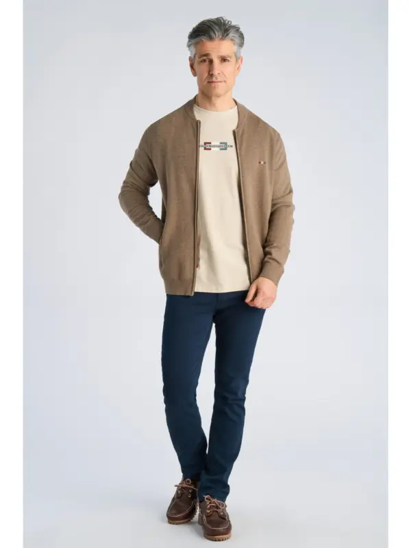 Bison Baseball Cardigan Structure Knit DK SAND MEL