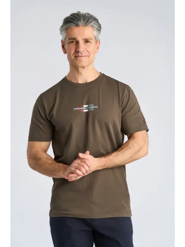 Bison O-neck Stretch Tee Print Brown