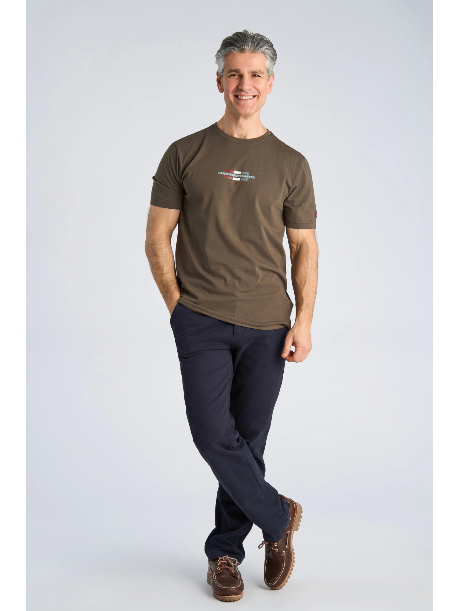 Bison O-neck Stretch Tee Print Brown