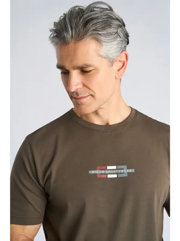 Bison O-neck Stretch Tee Print Brown