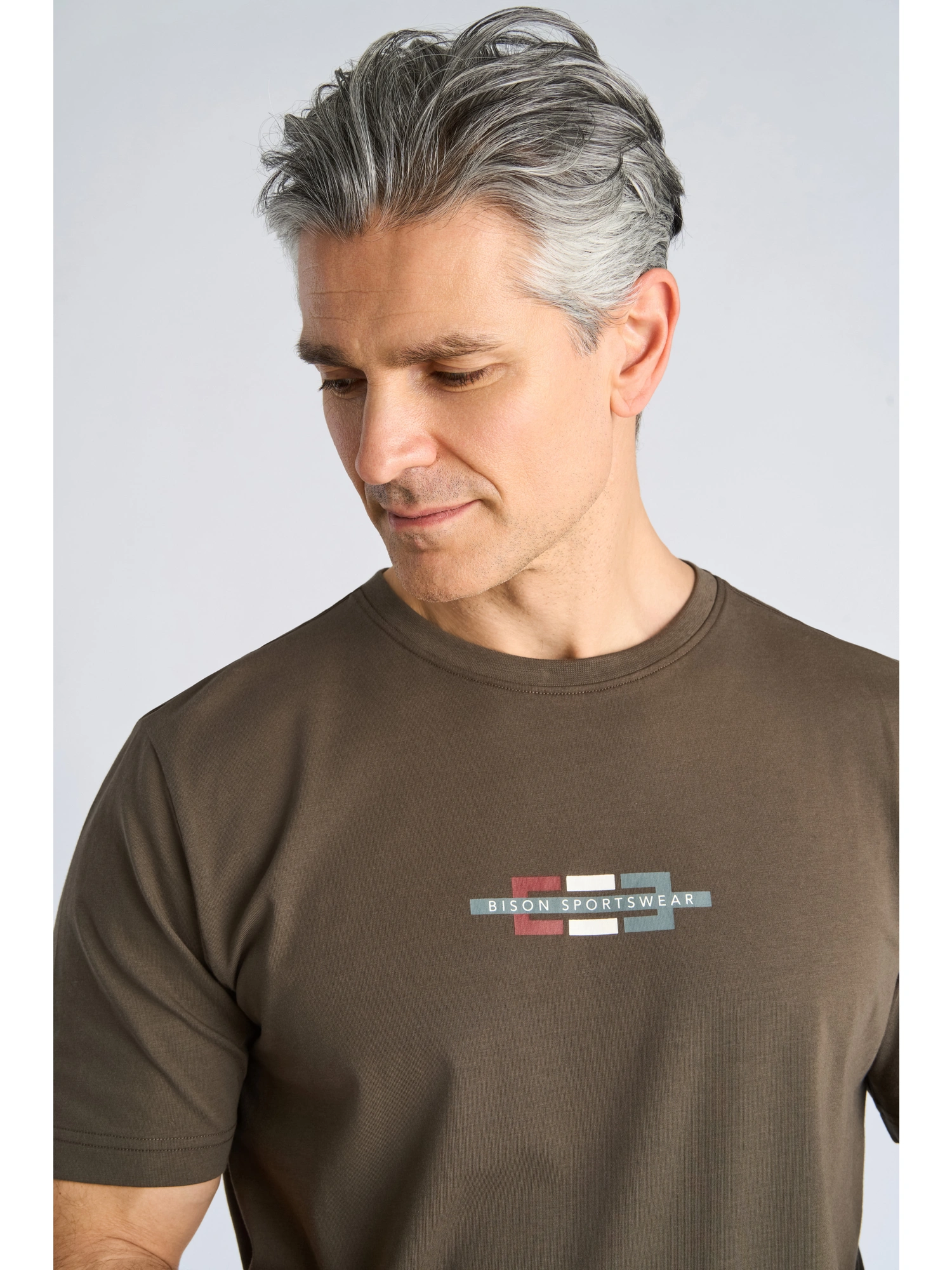 Bison O-neck Stretch Tee Print Brown