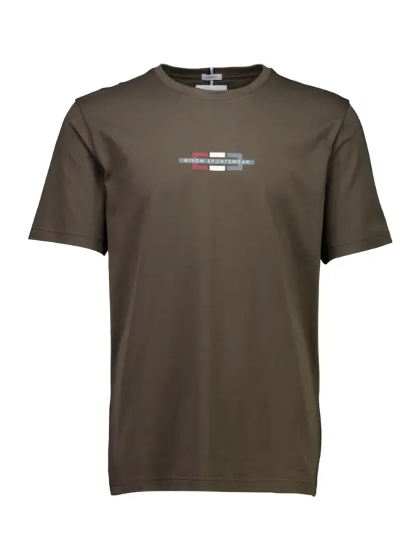 Bison O-neck Stretch Tee Print Brown