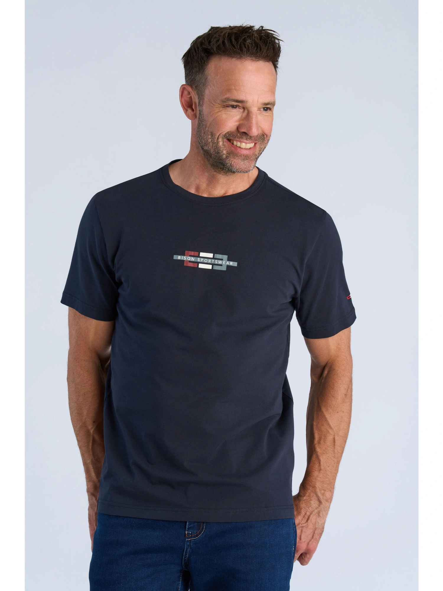 Bison O-neck Stretch Tee Print Navy