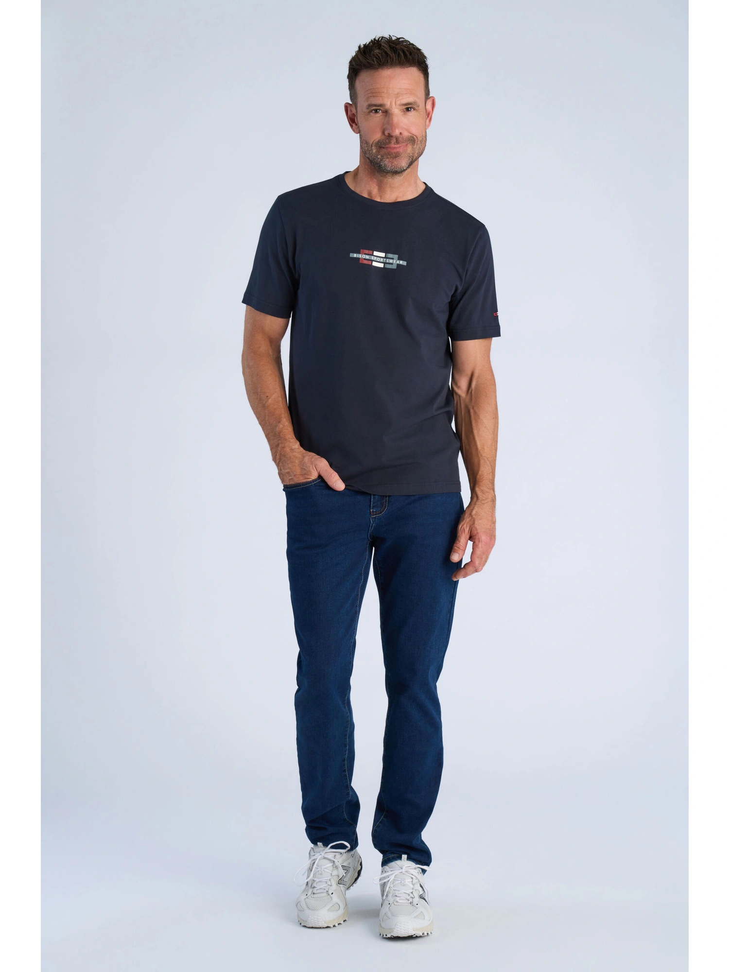 Bison O-neck Stretch Tee Print Navy