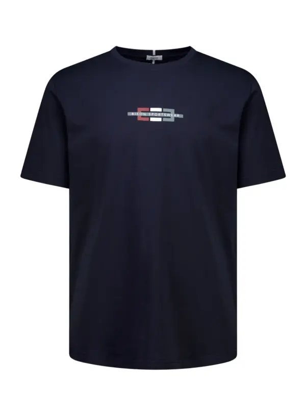 Bison O-neck Stretch Tee Print Navy