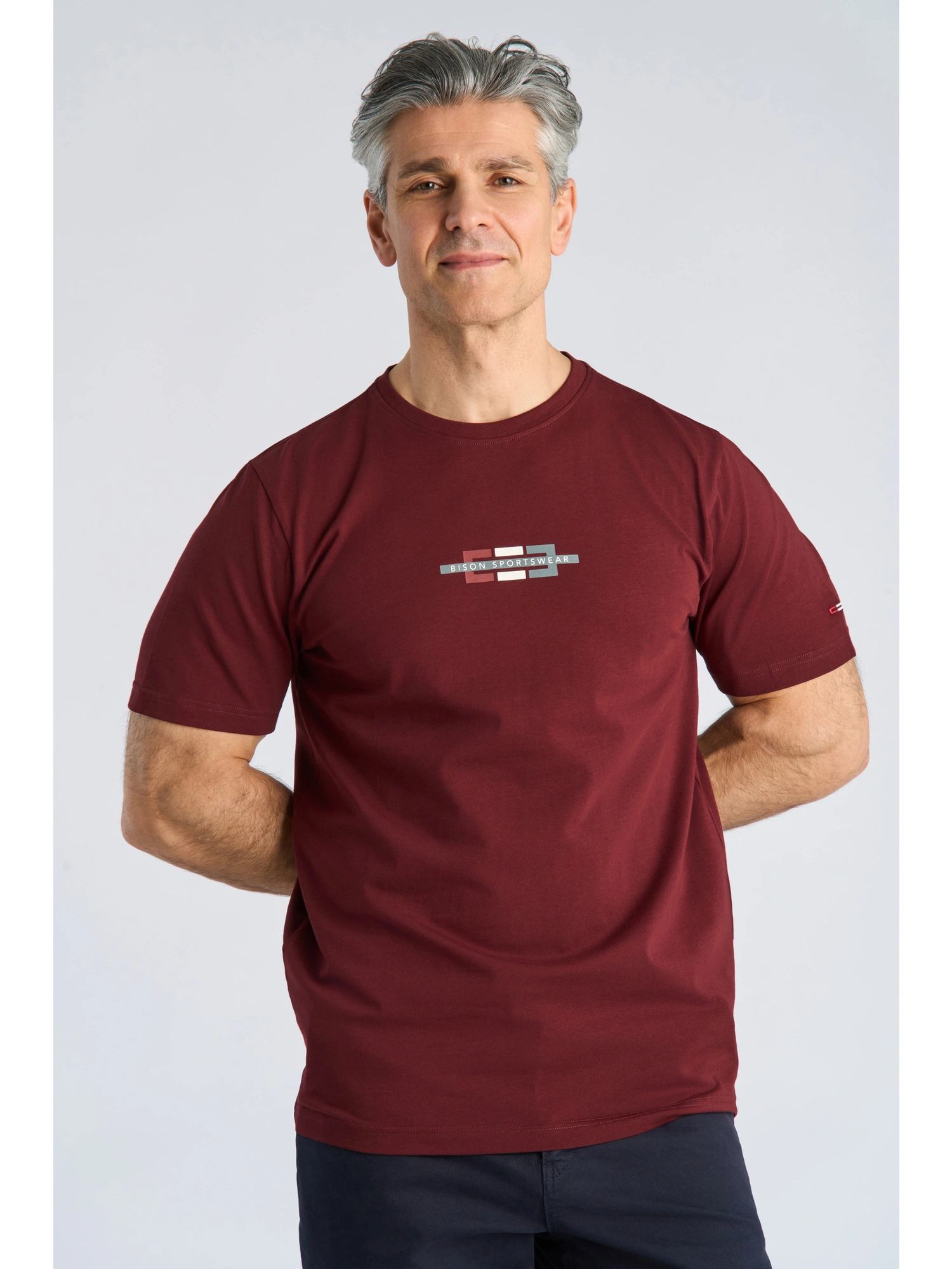 Bison O-neck Stretch Tee Print Wine