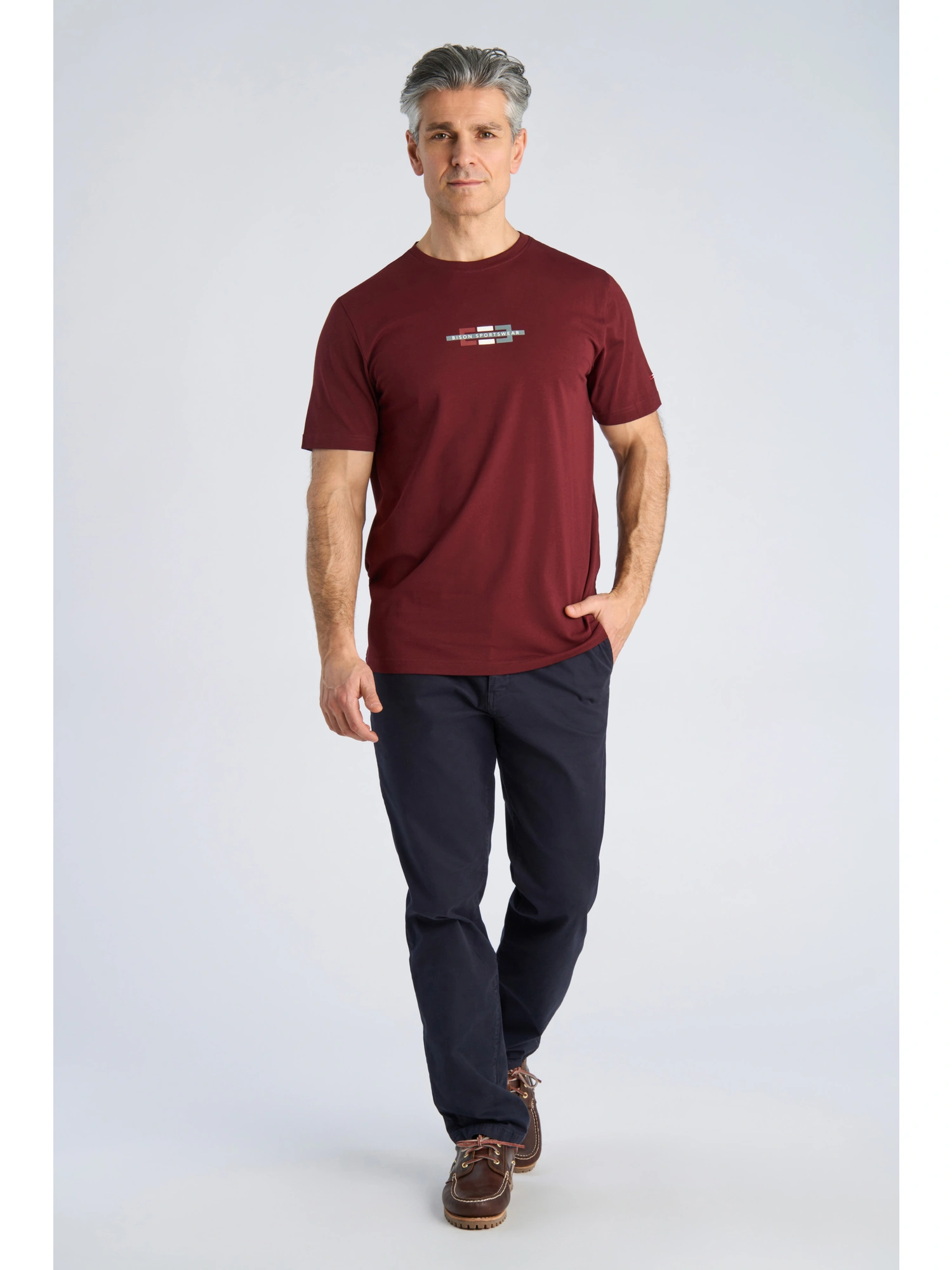 Bison O-neck Stretch Tee Print Wine