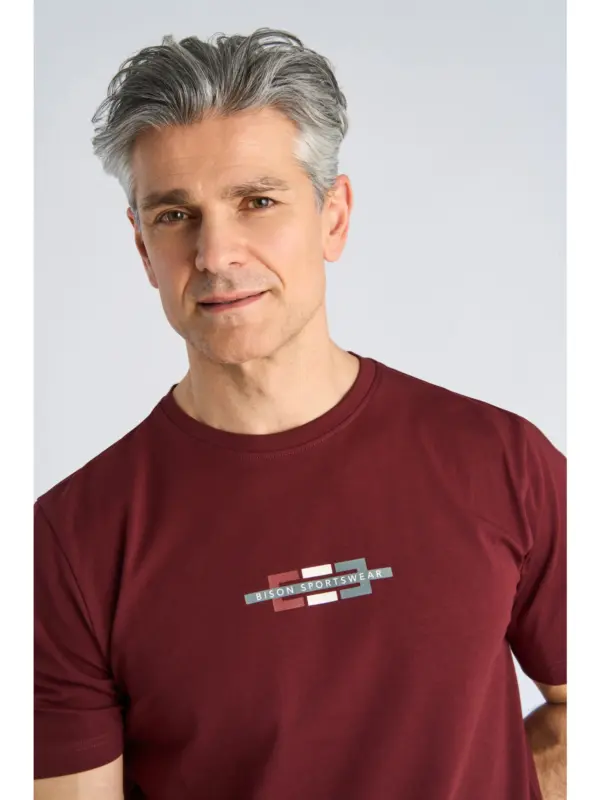 Bison O-neck Stretch Tee Print Wine