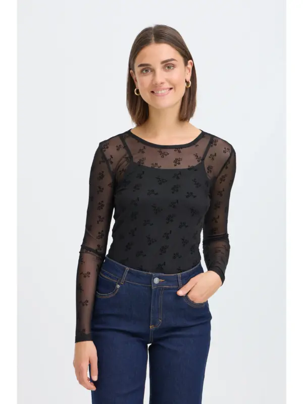 Fransa FRMARELLE TEE 1 Mesh Bluse Black Florals
