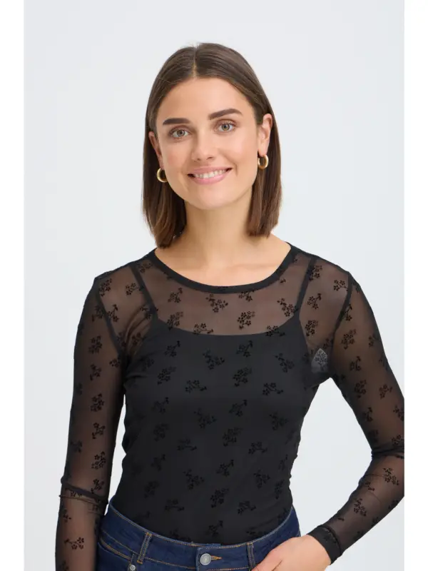 Fransa FRMARELLE TEE 1 Mesh Bluse Black Florals