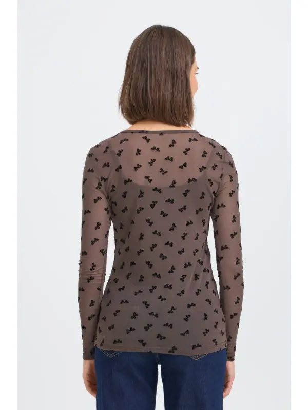 Fransa FRMARELLE TEE 1 Mesh Bluse Brown Bows