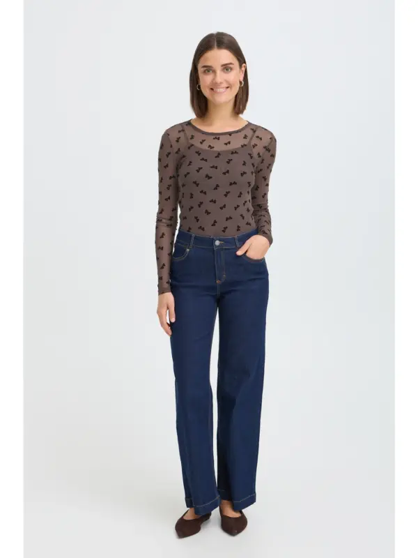 Fransa FRMARELLE TEE 1 Mesh Bluse Brown Bows