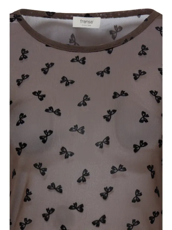 Fransa FRMARELLE TEE 1 Mesh Bluse Brown Bows