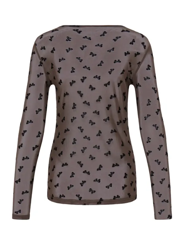 Fransa FRMARELLE TEE 1 Mesh Bluse Brown Bows