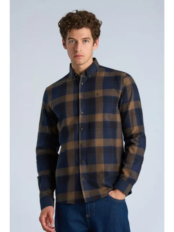 Lindbergh Checked Brushed Shirt Navy