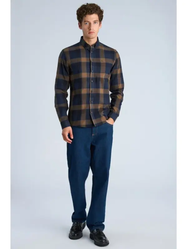 Lindbergh Checked Brushed Shirt Navy