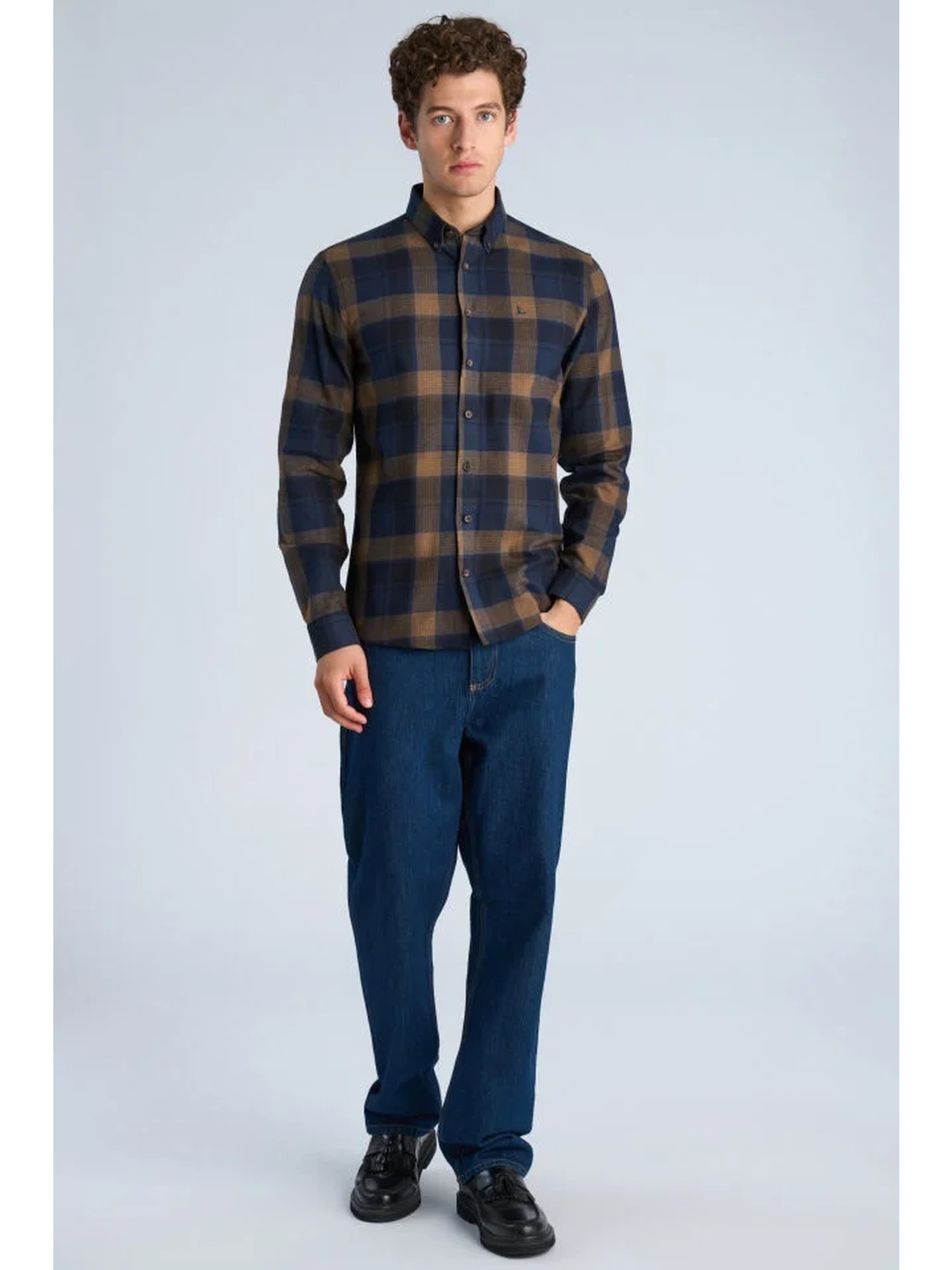 Lindbergh Checked Brushed Shirt Navy