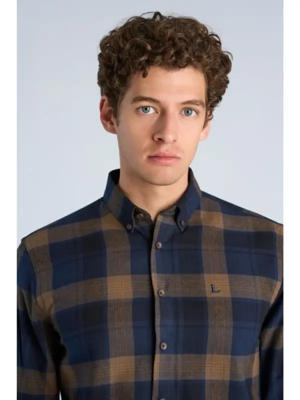 Lindbergh Checked Brushed Shirt Navy