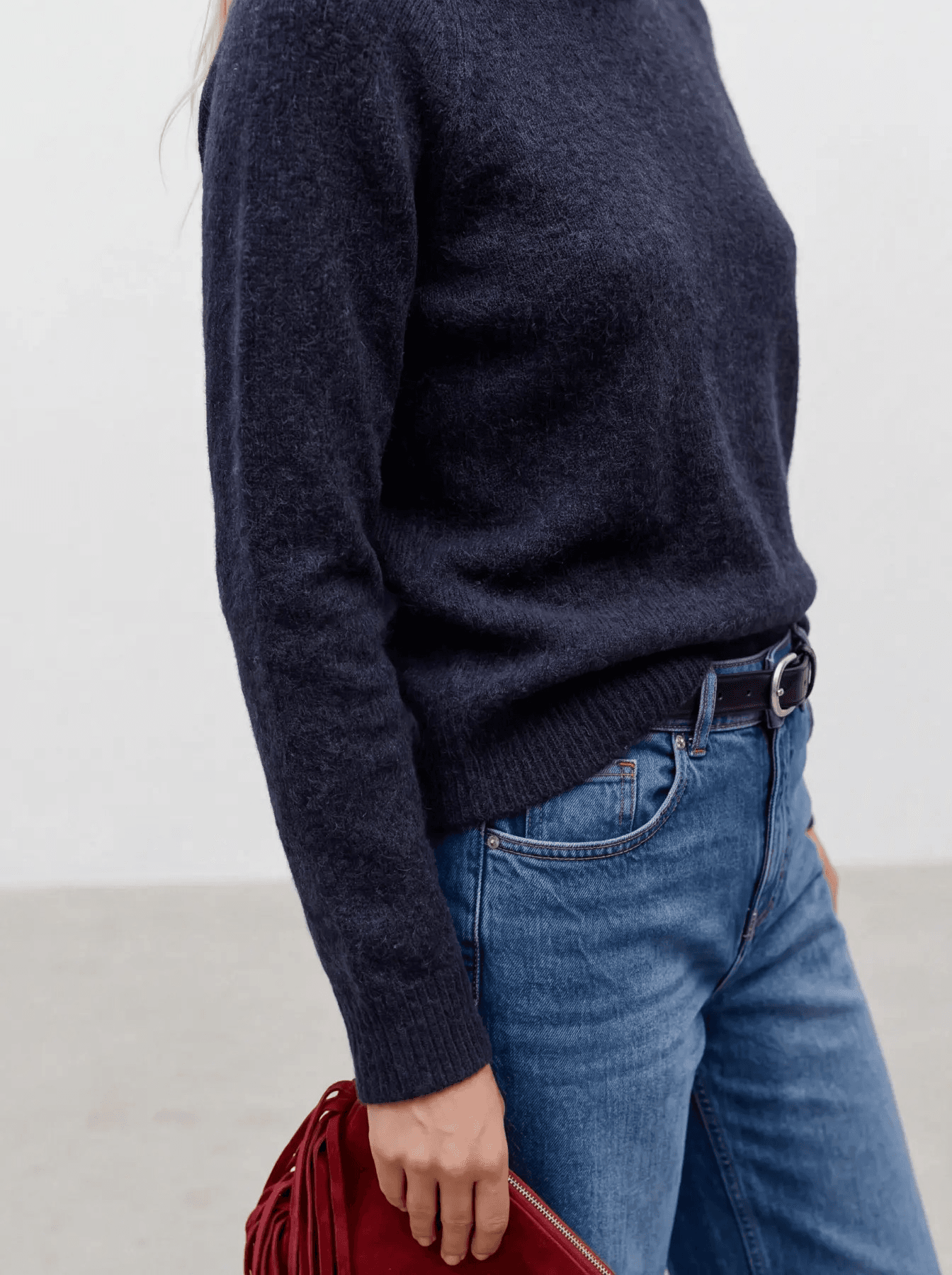VERO MODA VMDOFFY LS O-NECK Pullover Navy Blazer W BLACK MELANGE