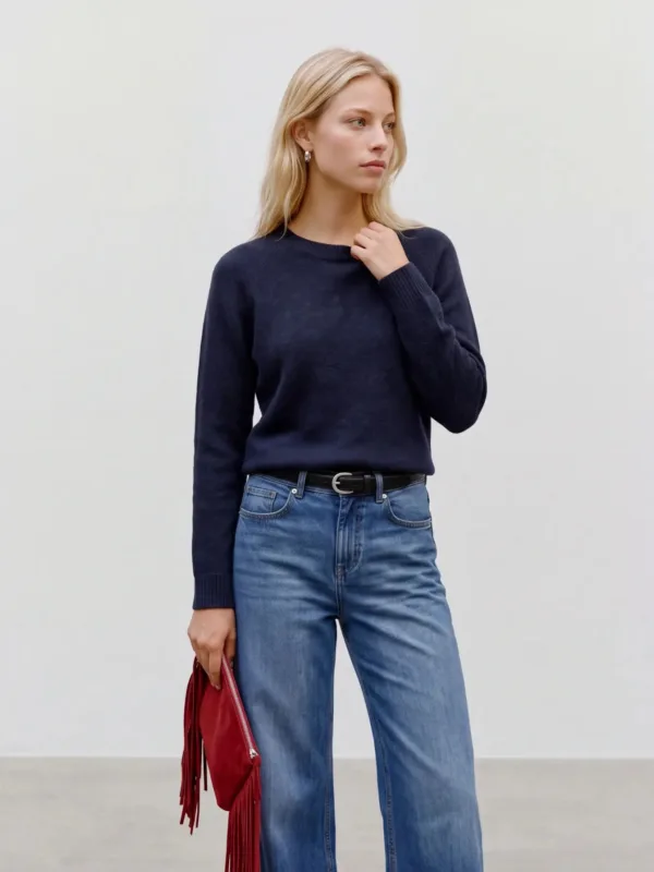 VERO MODA VMDOFFY LS O-NECK Pullover Navy Blazer W BLACK MELANGE