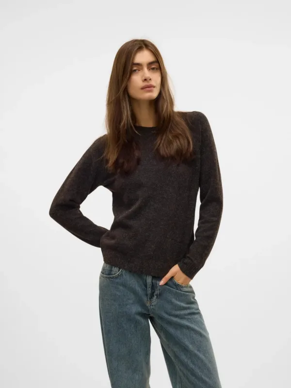 VERO MODA VMDOFFY LS O-NECK Pullover Chocolate Torte W BLACK MELANGE