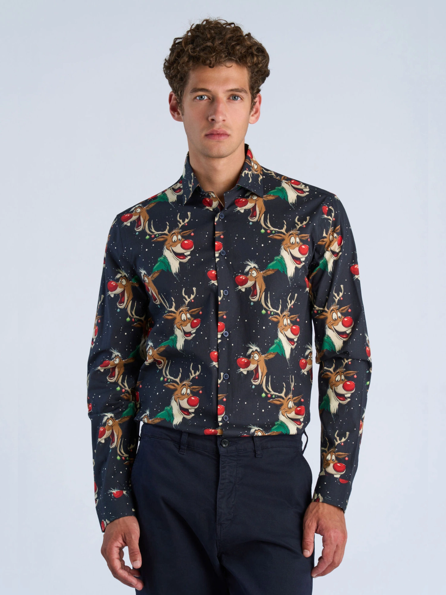 Lindbergh AOP Christmas Skjorte Dark Blue