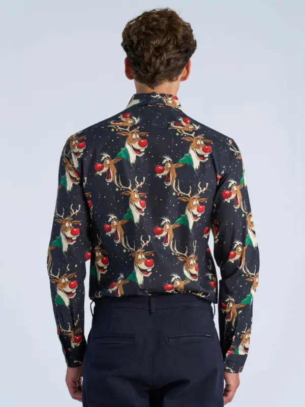 Lindbergh AOP Christmas Skjorte Dark Blue
