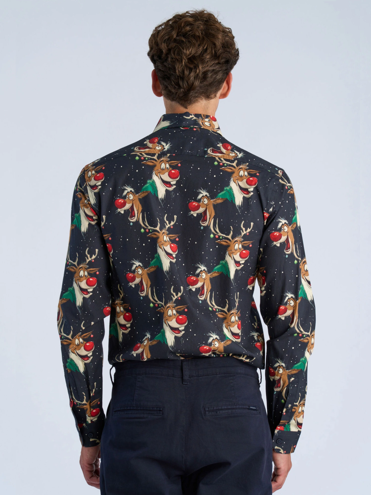 Lindbergh AOP Christmas Skjorte Dark Blue