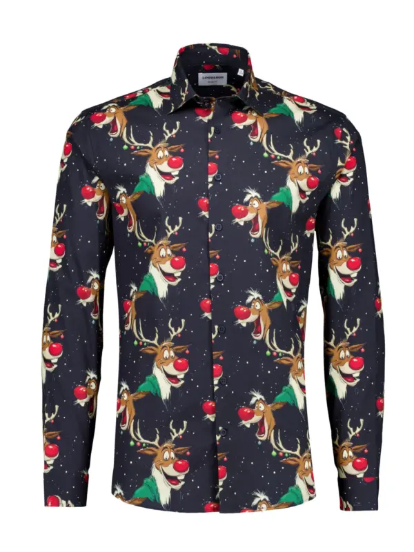 Lindbergh AOP Christmas Skjorte Dark Blue