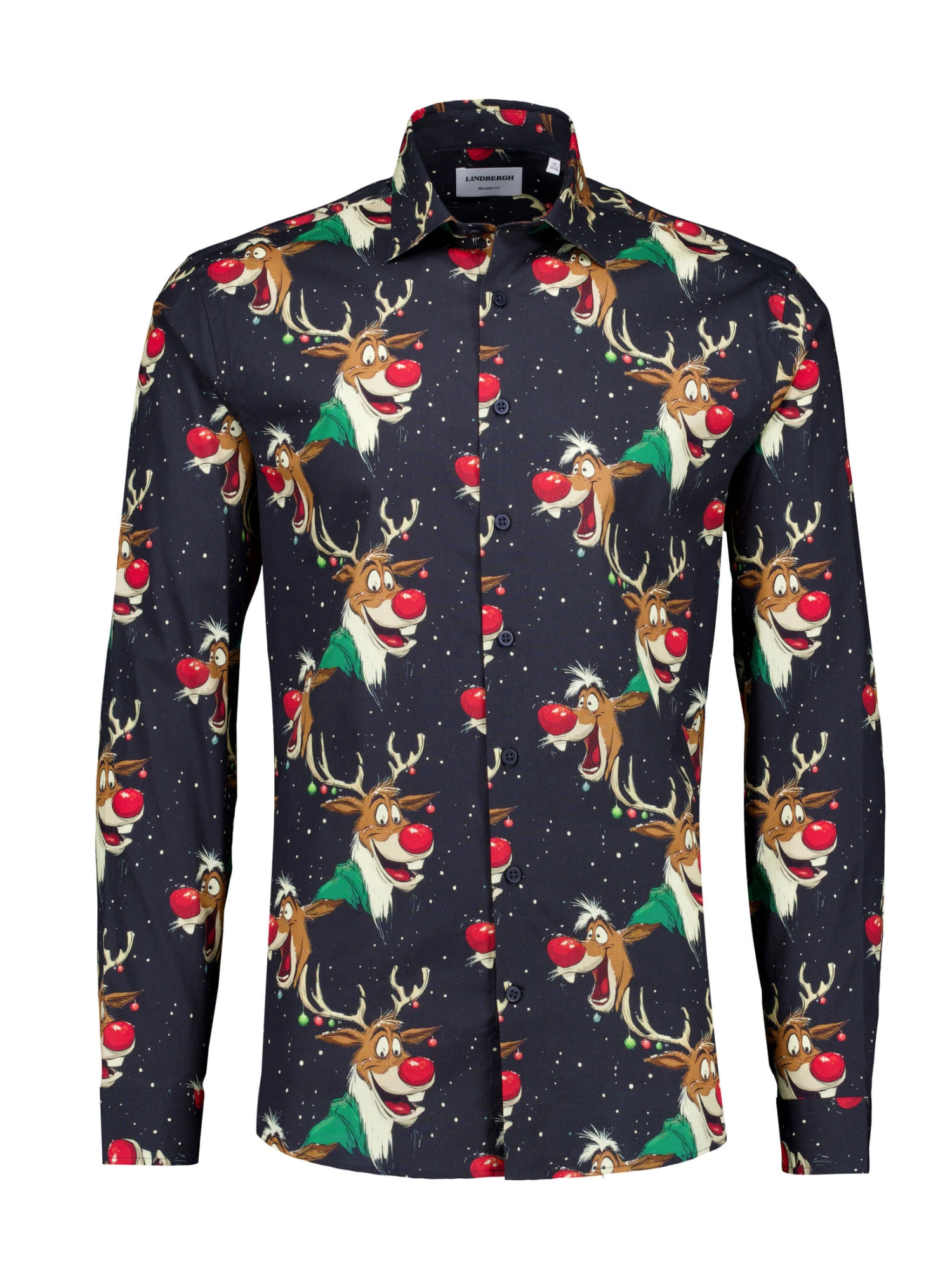 Lindbergh AOP Christmas Skjorte Dark Blue