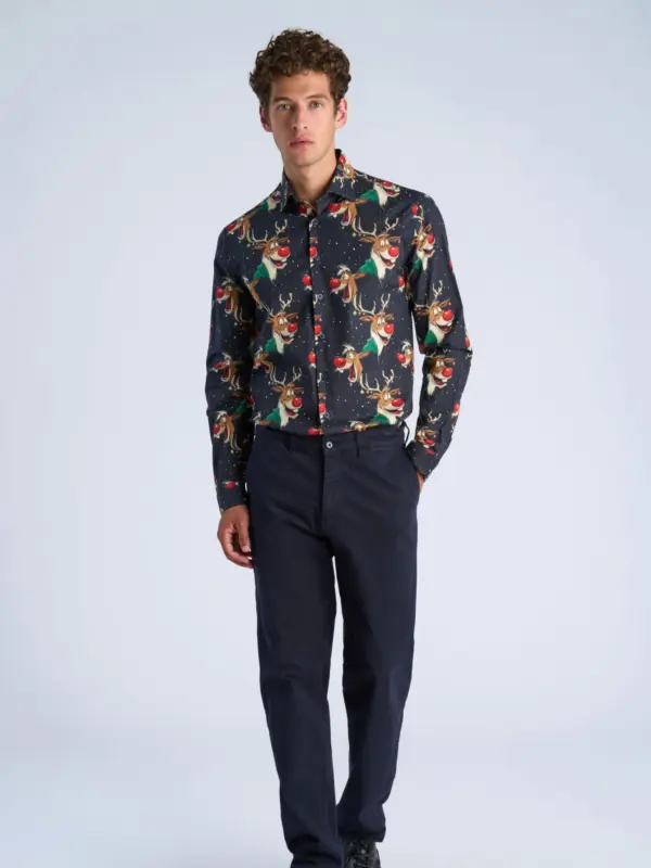 Lindbergh AOP Christmas Skjorte Dark Blue